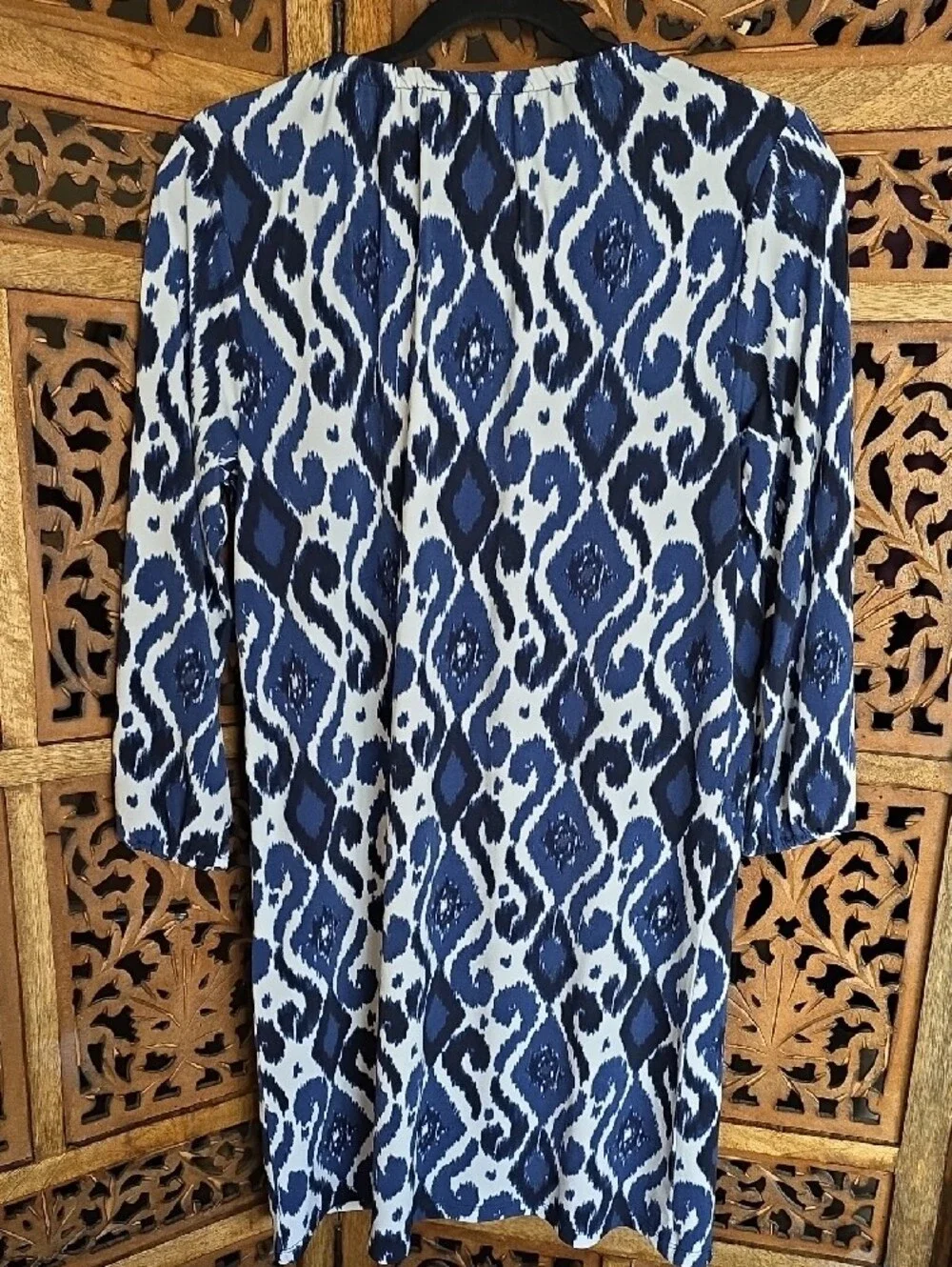 Michael Kors Navy and White Ikat Shift Dress